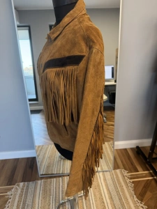 Jachetă vintage din piele întoarsă cu franjuri – mărimea L–XL - Img 3