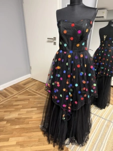 Rochie maxi vintage Lina C. cu buline din catifea – mărimea 38