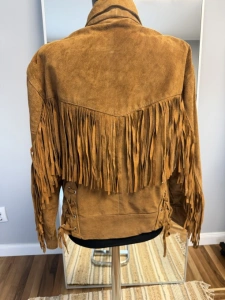 Jachetă vintage din piele întoarsă cu franjuri – mărimea L–XL - Img 4