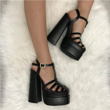 Sandale dama negre cu toc S1149