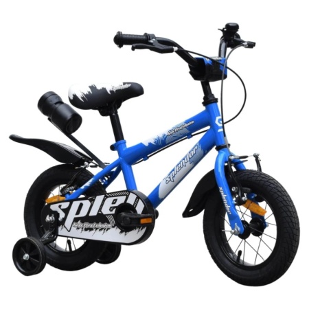 Bicicleta pentru copii NOVOKIDS™ Splend'Or Boom PRO Edition, Cu bidon pentru apa, Roti 12" inch, Maxim 50 kg, Cadru din otel, Roti ajutatoare detasabile, Ghidon reglabil pe inaltime, Albastru