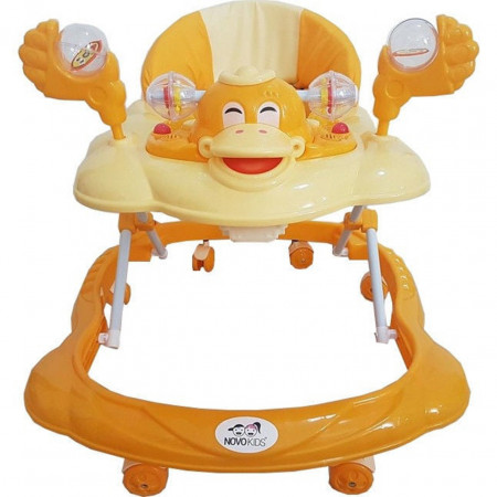Premergator Reglabil in 3 Trepte NOVOKIDS™ Happy Duck , Ratusca, Pliabil, 8 Roti, Cu Melodii,Galben cu Portocaliu