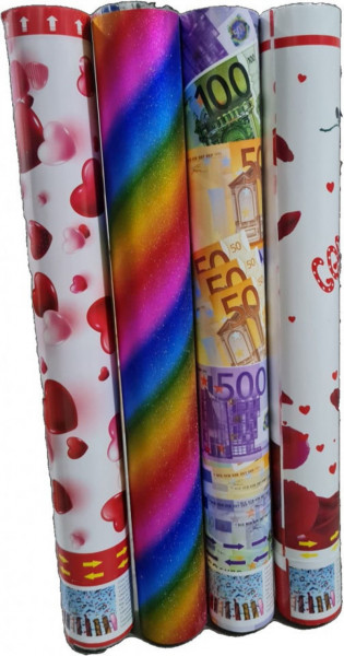 Set 4 tunuri confetii NOVOKIDS™ Party Tube, Lungime 60 cm, Cu aer comprimat, Modele diverse, Multicolor