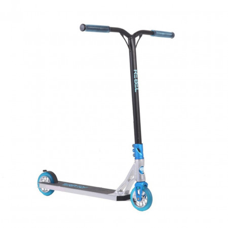 Trotineta Freestyle NOVOKIDS™ Rebel Stunter PRO, Maner 67 cm latime, Max 100 kg, Frana picior, Cadru si roti aluminiu, Diametru roata 120 mm, Albastru