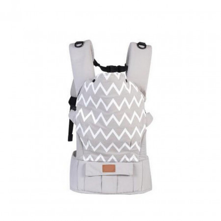 Marsupiu ergonomic pentru copii si bebe NOVOKIDS™ Xplorer PRO, 4-18 luni, Maxim 15 kg, Pozitie orizontala, Cu fata si cu spatele, Suport pentru cap, Material lavabil moale si comfortabil, Gri cu dungi Albe