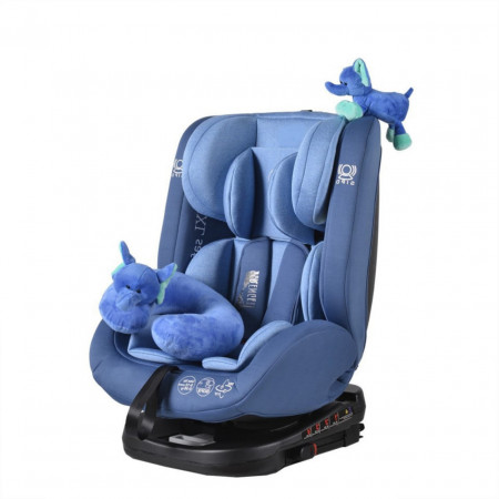 Scaun Auto cu Isofix NOVOKIDS™ Serengenti Deluxe, Rotire 360°, 0-36 kg, Tetiera reglabila pe inaltime, Omologare R-129 i-Size, Centura 5 puncte, Pernuta elefant, Albastru