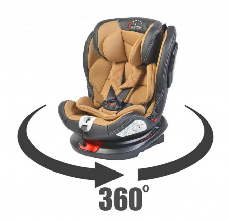 Scaun Auto Pentru Copii cu Isofix NOVOKIDS™ Motion PLUS, Rotire 360°, 0-36 kg, 4 pozitii inclinare, Omologare R-129 i-Size, Transformabil scoica auto, Centura 5 puncte, Beige