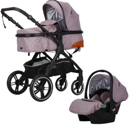 Carucior nou nascuti 3 in 1 NOVOKIDS™ X1000 series, Cu geanta bebe, Cadru Aluminiu, Amortizoare, Roti din cauciuc plin AVE, Landou, Scoica auto, Spatar reglabil 3 trepte, Plasa insecte, Beige