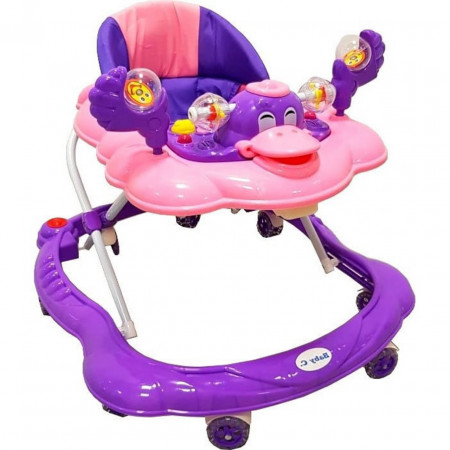 Premergator reglabil in 3 trepte NOVOKIDS™ Baby C, cu melodii, roti silentioase din silicon, Ratusca, Pliabil, Mov