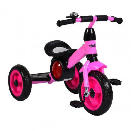 Tricicleta cu pedale NOVOKIDS™ Bonphire ,cu melodii si lumini, max 20 kg, roti din spuma cauciucata, cadru metalic, dimensiuni 68X45X47 cm, Roz