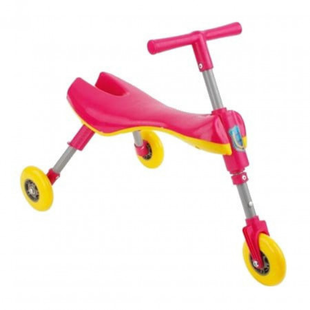 Trotineta pliabila pentru copii NOVOKIDS™ Scuttle Bug, Cadru metalic, 1-4 ani, maxim 20 kg, 3 roti din silicon, Stabilitate mare, Roz