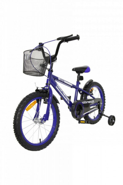Bicicleta pentru copii NOVOKIDS™ Splend'Or Boom Edition, Cosulet, Roti 16" inch, Max 35 kg, Cadru otel, Roti ajutatoare, Ghidon reglabil, Albastru