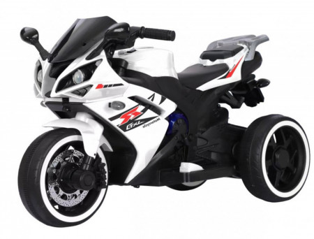 Motocicleta Electrica cu Acumulator Pentru Copii NOVOKIDS™ Storm Motor Trio GTX, Cu melodii si lumini, 12V, Max 30 kg, Trotineta Electrica, 3 Roti, Mers cu spatele, Alb