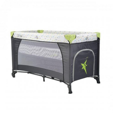 Patut pliant transformabil in tarc copii NOVOKIDS™ Little Star NEST, 60X120 cm, 2 Niveluri, Pliabil, Cu geanta transport inclusa, Fermoar acces lateral, Verde cu Gri