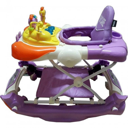 Premergator cu sistem de balansare Reglabil in 3 Trepte Baby Care™ Iepuras, 8 Roti ,Pliabil, Cu Melodii, Mov