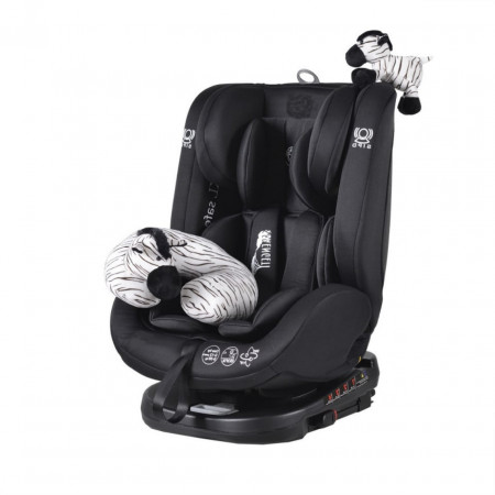 Scaun Auto cu Isofix NOVOKIDS™ Serengenti Deluxe, Rotire 360°, 0-36 kg, Tetiera reglabila pe inaltime, Omologare R-129 i-Size, Centura 5 puncte, Pernuta masina zebra, Negru