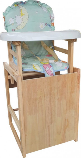 Scaun de masa pentru copii si bebe transformabil in masuta NOVOKIDS™ Wooden Table Chair, Din lemn masiv, Centura de siguranta, Sezut comfortabil detasabil, masuta detasabila, Verde