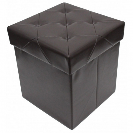 Taburet cu cutie de depozitare HouseXL™ 10100, Dimensiuni 38X38X38cm, Max 150 kg, Capac moale din piele ecologica, Maron