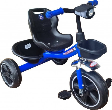 Tricicleta cu pedale NOVOKIDS™ Falcon Trike, Cu melodii si lumini, Max 30 kg, Roti din spuma cauciucata EVA, Cadru metalic, Model motocicleta, Albastru