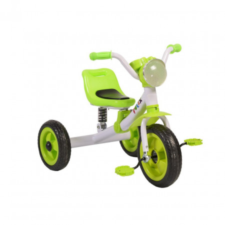 Tricicleta cu pedale NOVOKIDS™ Felix Trike ,Cu melodii si lumini, Max 20 kg, Suspensie spate, Roti din cauciuc EVA, Cadru metalic, Verde