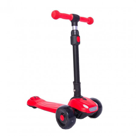 Trotineta copii cu roti luminoase din silicon NOVOKIDS™ Furious , cu melodii si lumini, 3 roti,pliabila, maner reglabil pe inaltime,maxim 50 kg, faruri luminoase in fata, design modern, Rosu cu Negru