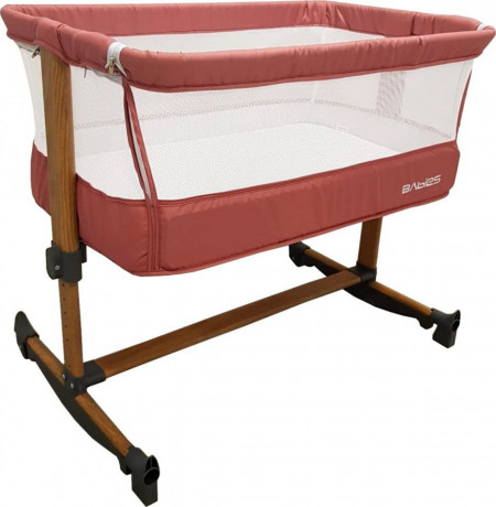 Patut copii transformabil in balansoar bebe Baby Care™ Babies , design modern, Co-Sleeper , dimensiuni 84X78X50 cm, 7 trepte de inaltime, saltea inclusa, cadru aluminiu , Roz