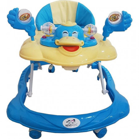 Premergator Reglabil in 3 Trepte NOVOKIDS™ Happy Duck , Ratusca, Pliabil, 8 Roti, Cu Melodii, Albastru