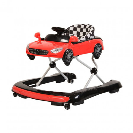 Premergator Reglabil in 3 Trepte NOVOKIDS™ Super Cabrio Car, 3 in 1, Transformabil in Antemergator si Masinuta copii, Pliabil, Cu Melodii si lumini, Volan, Rosu