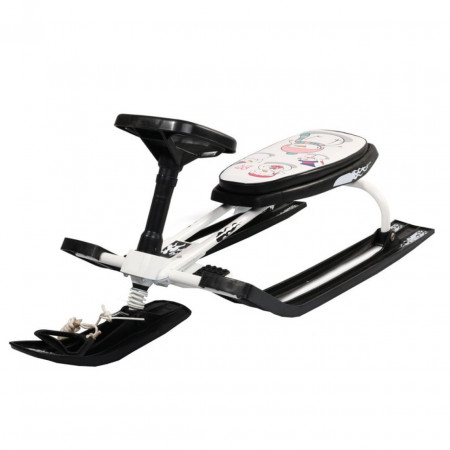 Saniuta pentru copii tip bob NOVOKIDS™ Snow Rider , maxim 50 kg, cadru metalic, scaun moale, dimensiuni 80X60X40 cm, amortizor fata, cu cordelina de tras, Alb