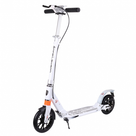 Trotineta din aluminiu cu frana pe disc NOVOKIDS™ Plexus EVO PRO, Maxim 100 kg, Frana si suspensie duble, Diametru roata 200 mm, Alb