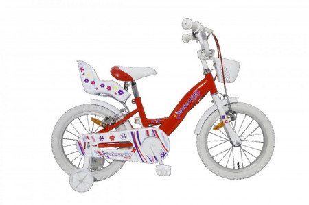Bicicleta pentru copii NOVOKIDS™ Splend'Or PRO Line Edition, Cu cosulet, Roti 16" inch, Maxim 35 kg, Cadru din otel, Roti ajutatoare detasabile, Ghidon reglabil pe inaltime, Rosu