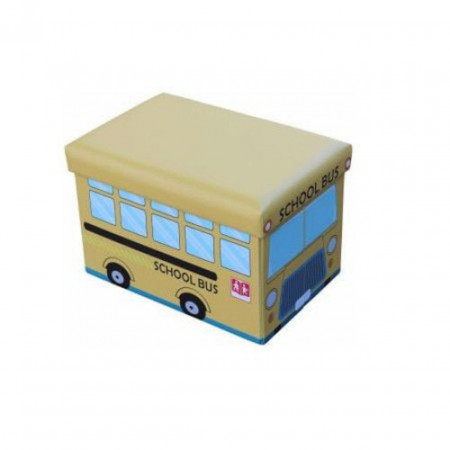 Cutie de depozitare NOVOKIDS™ Toy Box, functie taburet copii, sezut tapitat, dimensiuni 48X32X32 cm, Autobuz bej
