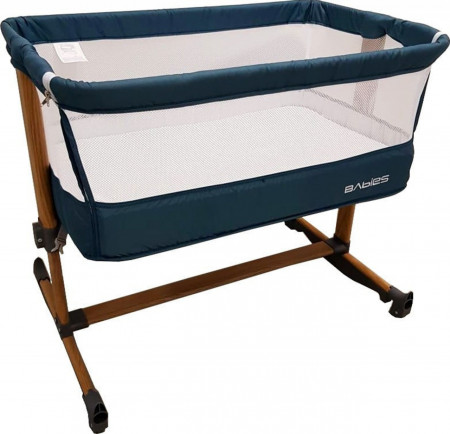 Patut copii transformabil in balansoar bebe Baby Care™ Babies , design modern, Co-Sleeper ,dimensiuni 84X78X50 cm, 7 trepte de inaltime, saltea inclusa, cadru aluminiu , Albastru Turquoise