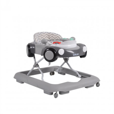Premergator Reglabil in 3 Trepte NOVOKIDS™ Shelby Mini Car , Roti silentioase, Pliabil, 8 Roti, Cu Melodii si volan, Model Masinuta, Gri