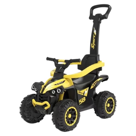 ATV pentru copii si bebe NOVOKIDS™ Little Beast, Cu melodii si lumini, Maner de impins pentru parinti detasabil, Functie trotineta fara pedale, Pentru interior si exterior, Galben