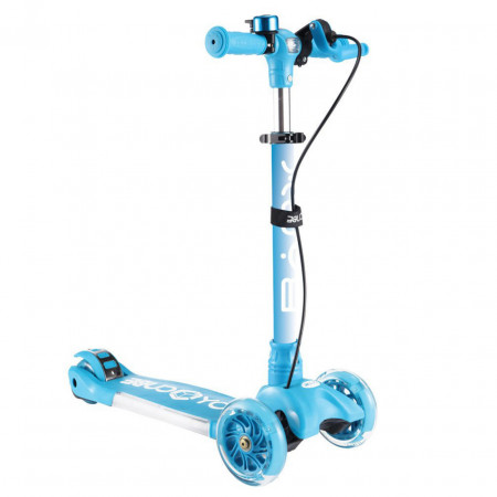 Trotineta copii cu roti luminoase din silicon NOVOKIDS™ Toy Cube , cu lumini, 3 roti,pliabila, maner reglabil pe inaltime,maxim 50 kg, sistem frana Easy Break, far luminos in fata, design modern, Albastru