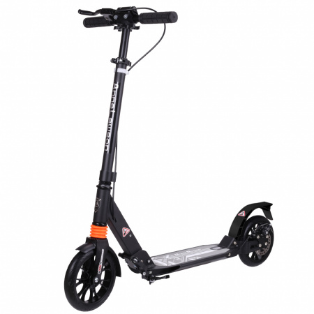 Trotineta din aluminiu cu frana pe disc NOVOKIDS™ Plexus EVO PRO, Maxim 100 kg, Frana si suspensie duble, Diametru roata 200 mm, Negru