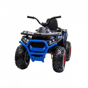 ATV Electric cu acumulator pentru copii NOVOKIDS™ Desert Rider , Cu faruri luminoase, Roti din Cauciuc EVA, 3-12 ani , max 50 kg , 2 Baterii de 12V, Mp3/USB, 2 Viteze, Lungime 111 cm, Model Offroad, Albastru cu Negru