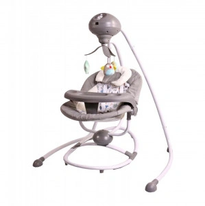 Balansoar Pentru Bebelusi cu conectare la priza si telecomanda NOVOKIDS ™ Woody Swing , Multifunctional, Pliabil, 5 viteze de leganare, Timer , 12 Melodii, leagan electric copii,invartire la 360 grade , Gri si alb