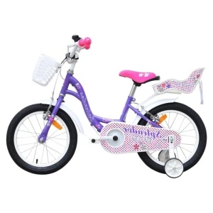Bicicleta pentru copii NOVOKIDS™ Splend'Or Boom PRO Edition, Cu cosulet pentru papusi, Roti 16" inch, Maxim 50 kg, Cadru din otel, Roti ajutatoare detasabile, Ghidon reglabil pe inaltime, Mov - Img 2