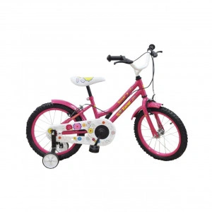 Bicicleta pentru copii NOVOKIDS My first Bike, roti 16" inch, maxim 35 kg, cadru din otel, roti ajutatoare, ghidon reglabil pe inaltime, Roz