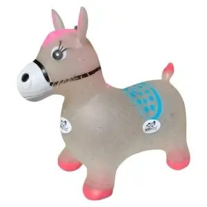 Calut de sarit gonflabil NOVOKIDS™ Jumping Donkey, Cu sunete si lumini, Dimensiuni 55X50X25 cm, Pentru interior si exterior, Max 50 kg, Rosu Gri
