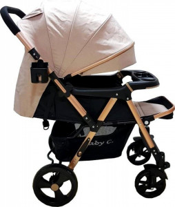 Carucior-nou-nascuti-2-in-1-BABY-CARE-PRO-511-Cadru-aluminiu-Maner-reversibil-Spatar-reglabil-5-trepte-Amortizoare-Frana-picior-Pliabil-Crem