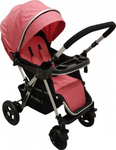Carucior-nou-nascuti-2-in-1-BABY-CARE-PRO-511-Cadru-aluminiu-Maner-reversibil-Spatar-reglabil-in-5-trepte-Amortizoare-Plasa-insecte-Frana-picior-Pliabil-Rosu