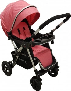 Carucior-nou-nascuti-2-in-1-BABY-CARE-PRO-511-Cadru-aluminiu-Maner-reversibil-Spatar-reglabil-in-5-trepte-Amortizoare-Plasa-insecte-Frana-picior-Pliabil-Rosu