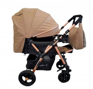 Carucior nou nascuti 2 in 1 BABY CARE™ PRO 511, Cu geanta bebe inclusa, Cadru aluminiu, Maner reversibil, Spatar reglabil in 5 trepte, Amortizoare, Plasa insecte, Frana picior,Pliabil , Maron