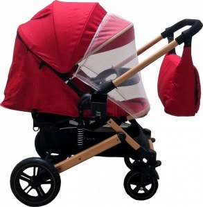 Carucior nou nascuti 2 in 1 BABY CARE™ PRO 512, Cu geanta bebe inclusa, Suspensii, Cadru aluminiu Gold, Maner reversibil, Spatar reglabil in 5 trepte, Amortizoare, Plasa insecte, Frana picior,Pliabil , Rosu