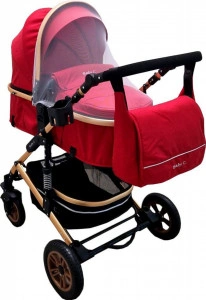 Carucior-nou-nascuti-2-in-1-Baby-Care-PRO-531-Cu-geanta-bebe-Cadru-Aluminiu-Gold-Amortizoare-Roti-din-cauciuc-plin-AVE-Spatar-reglabil-3-trepte-Plasa-insecte-Rosu