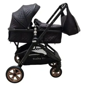 Carucior nou nascuti 2 in 1 Baby Care X2S, Maner reversibil, Cu geanta bebe, Amortizoare, Roti din cauciuc plin AVE, Spatar reglabil 3 trepte, Plasa insecte, Negru