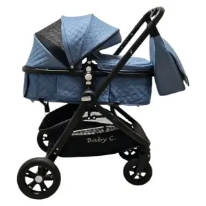 Carucior nou nascuti 2 in 1 Baby Care X2S, Maner reversibil, Cu geanta bebe, Amortizoare, Roti din cauciuc plin AVE, Spatar reglabil 3 trepte, Plasa insecte, Albastru